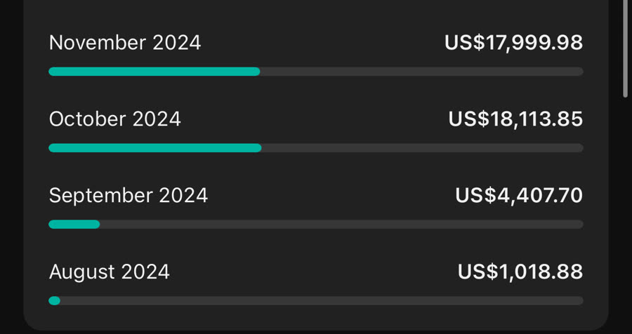 Leonardova zarada s YouTubea, kolovoz do studeni 2024.