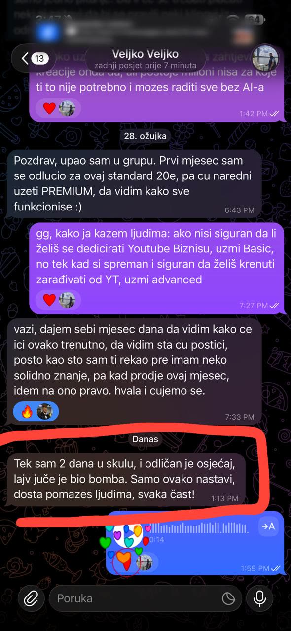Poruka Veljka nakon dva dana u grupi